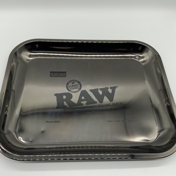 Discontinued Rare RAW Black Gold Rolling Tray Small 11 x 7” Limited Edition - Picture 1 of 9